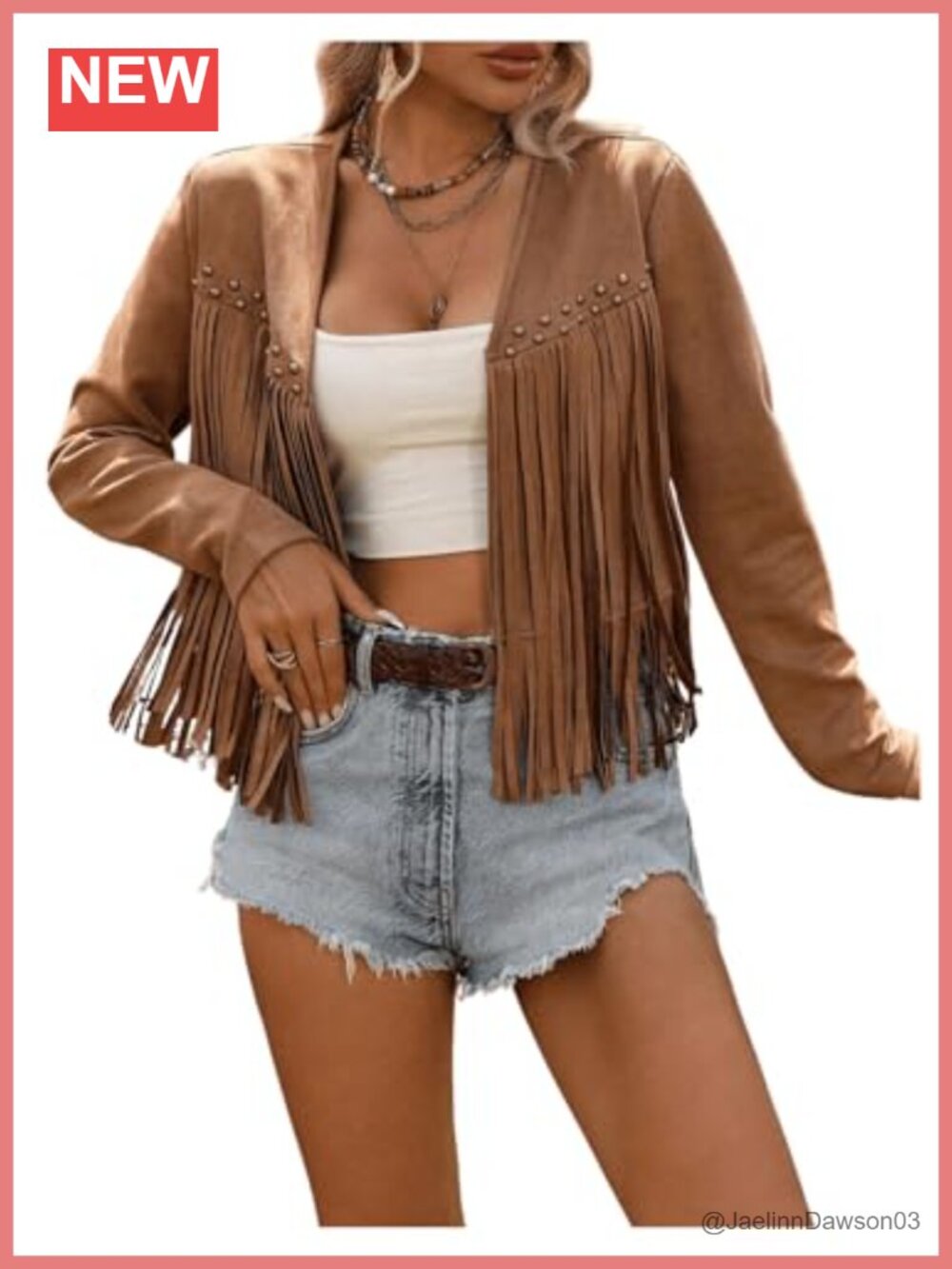 Fringe Trim Long Sleeve Open Front Crop Cardigan Jacket
